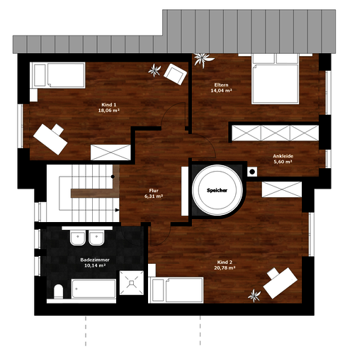 Energieautarkes Einfamilienhaus: Dachgeschoss Grundriss Energieautarkes Einfamilienhaus: Dachgeschoss Grundriss