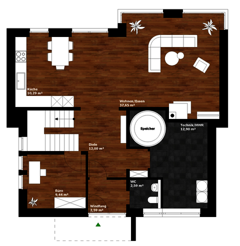 Energieautarkes Einfamilienhaus: Erdgeschoss Grundriss Energieautarkes Einfamilienhaus: Erdgeschoss Grundriss