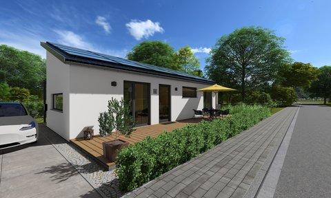 Energieautarkes Kompakthaus Ansicht von der Straße Energieautarkes Kompakthaus Ansicht von der Straße